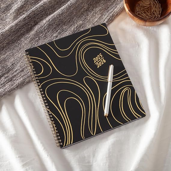 Blue Sky Idlewild 2025-2026 Weekly and Monthly Academic Year Planner Calendar, July 2025 - June 2026, 8.5 x 11, Flexible Cover, Wirebound, Laminated Tabs, Storage Pocket, Black Swirl