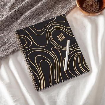 Blue Sky Idlewild 2025-2026 Weekly and Monthly Academic Year Planner Calendar, July 2025 - June 2026, 8.5 x 11, Flexible Cover, Wirebound, Laminated Tabs, Storage Pocket, Black Swirl