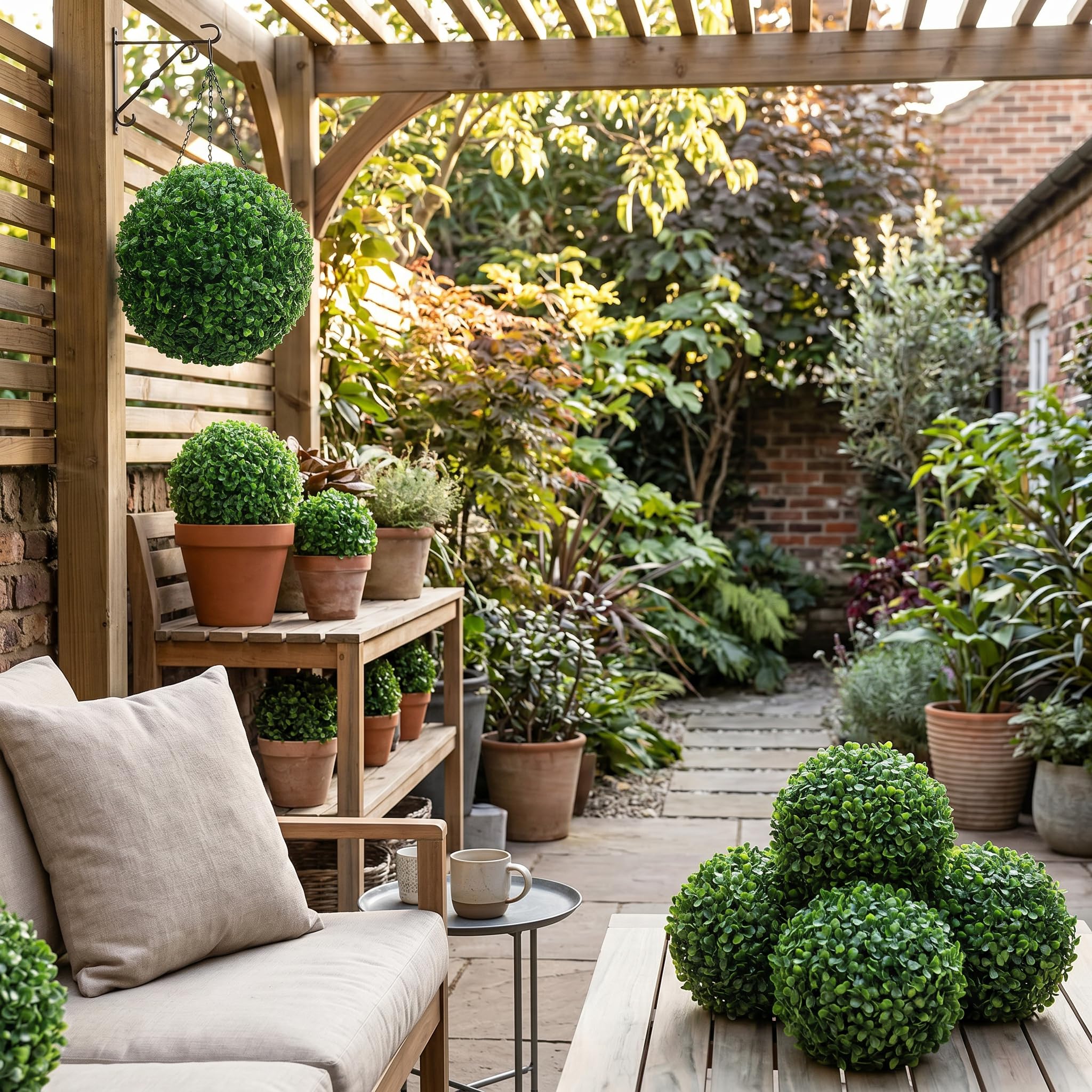 Greensen Palline di Bosso Verde Piante Artificiali Decorazione Palla di Bosso Effetto Foglia Pianta Palla Decorazione del Giardino Palline di Bosso di Plastica per Balcone Sala Feste (30