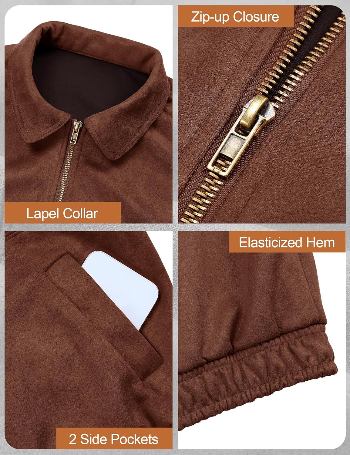 PHISOCKAT Faux Suede Jacket Women Oversized Casual Bomber Jackets Fashion Coat Streetwear Outerwear with Pockets - Image 6