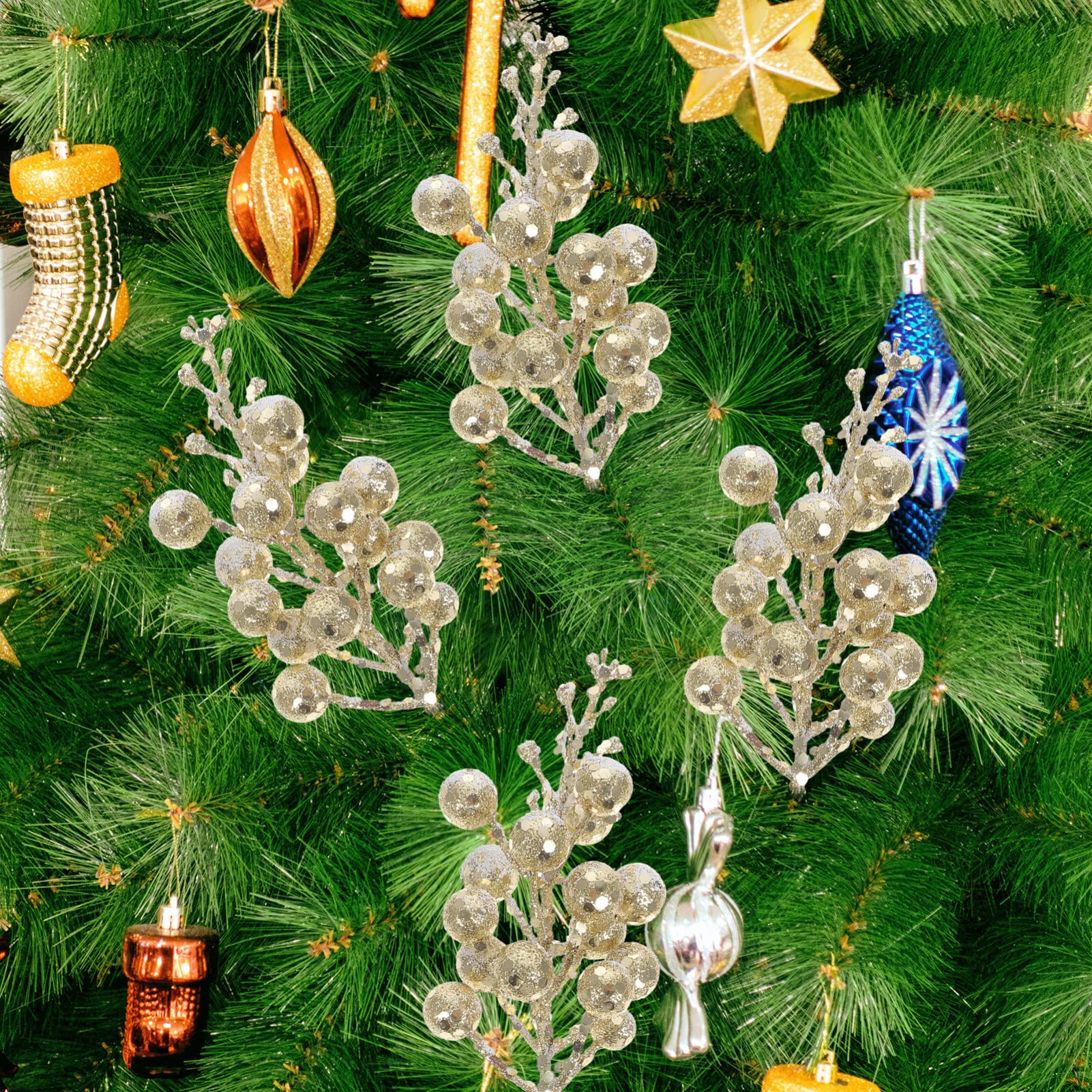 10 Pezzi Bacche d'imitazione di Natale bacche di Natale plettri decorativi per alberi di Natale piante artificiali decorazioni natalizie all'aperto finto gambo di bacche autunno