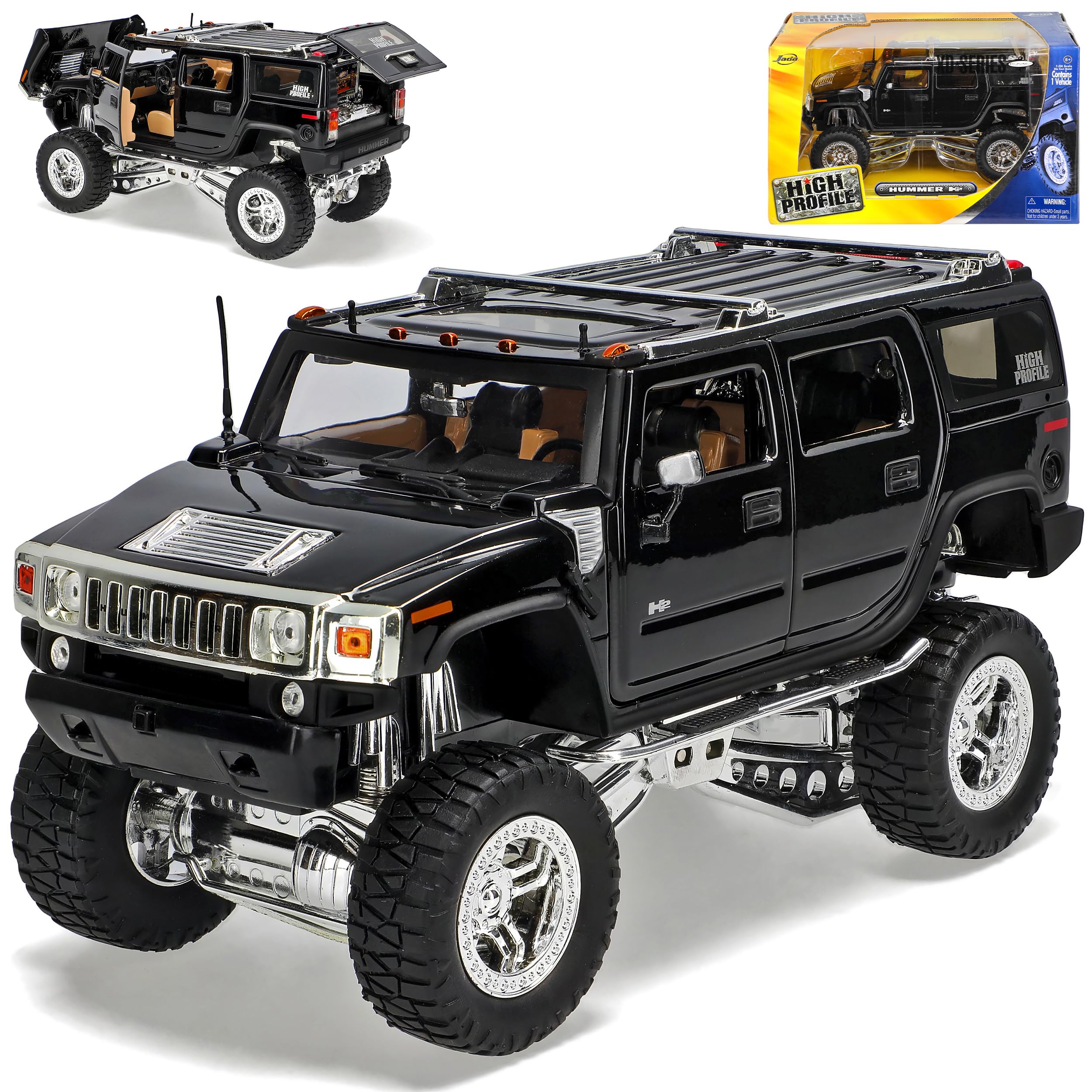 Hummer H2 H 2 SUV Van Black High Profile Higher Set 1/24