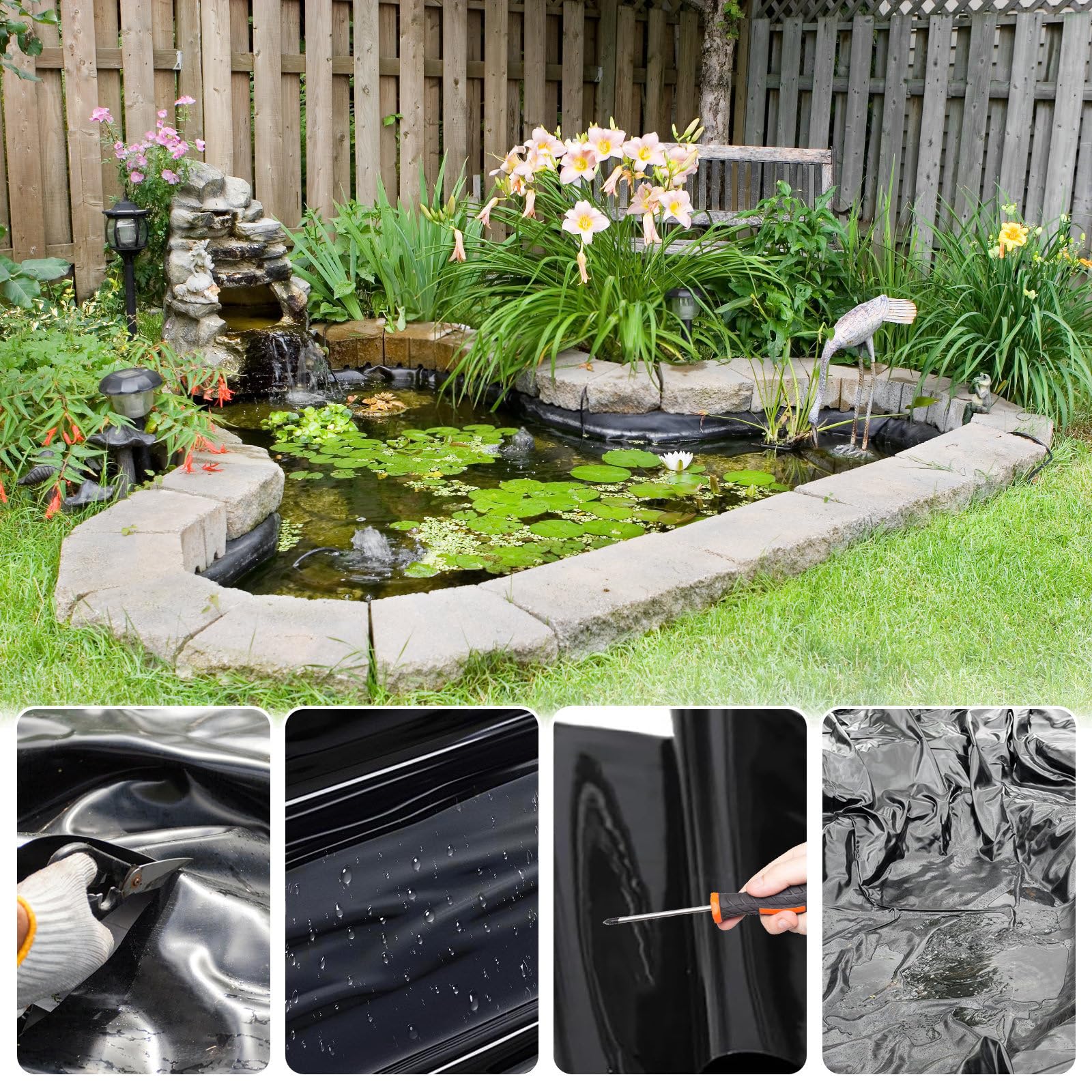 Pellicola per laghetto, 3 m x 2 m, colore nero, in LDPE, per laghetti, fontane, giardino acquatico e cascata