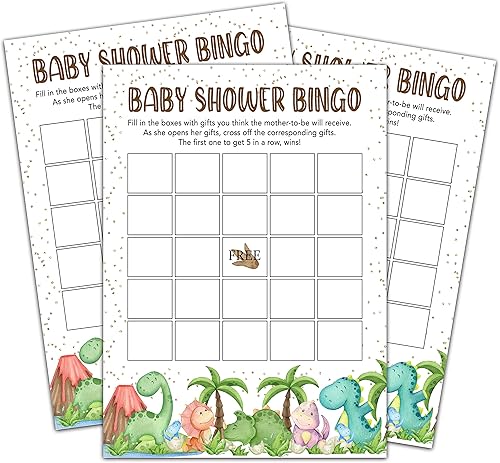 Juegos de baby shower para niños y niñas, juego de bingo de dinosaurio para baby shower, decoración de fiestas de revelación de género, tarjetas de