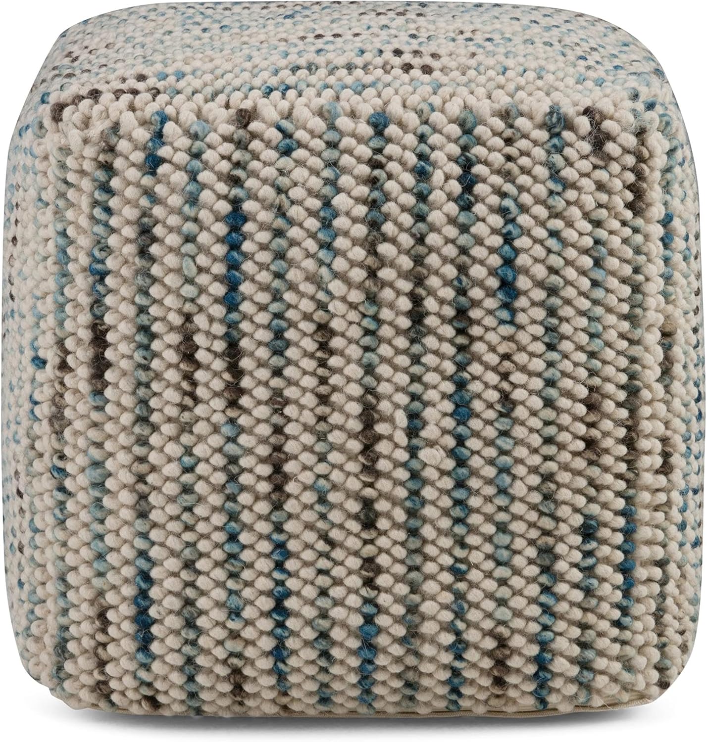 BOWERY HILL Boho Cube Woven Pouf, 18 in x 18 in x 18 in, Handcrafted Cotton and Wool, Multi Color Pattern, Versatile Ottoman or Accent Furniture for Living Room, Bedroom, Extra Seating or Foot Stool
