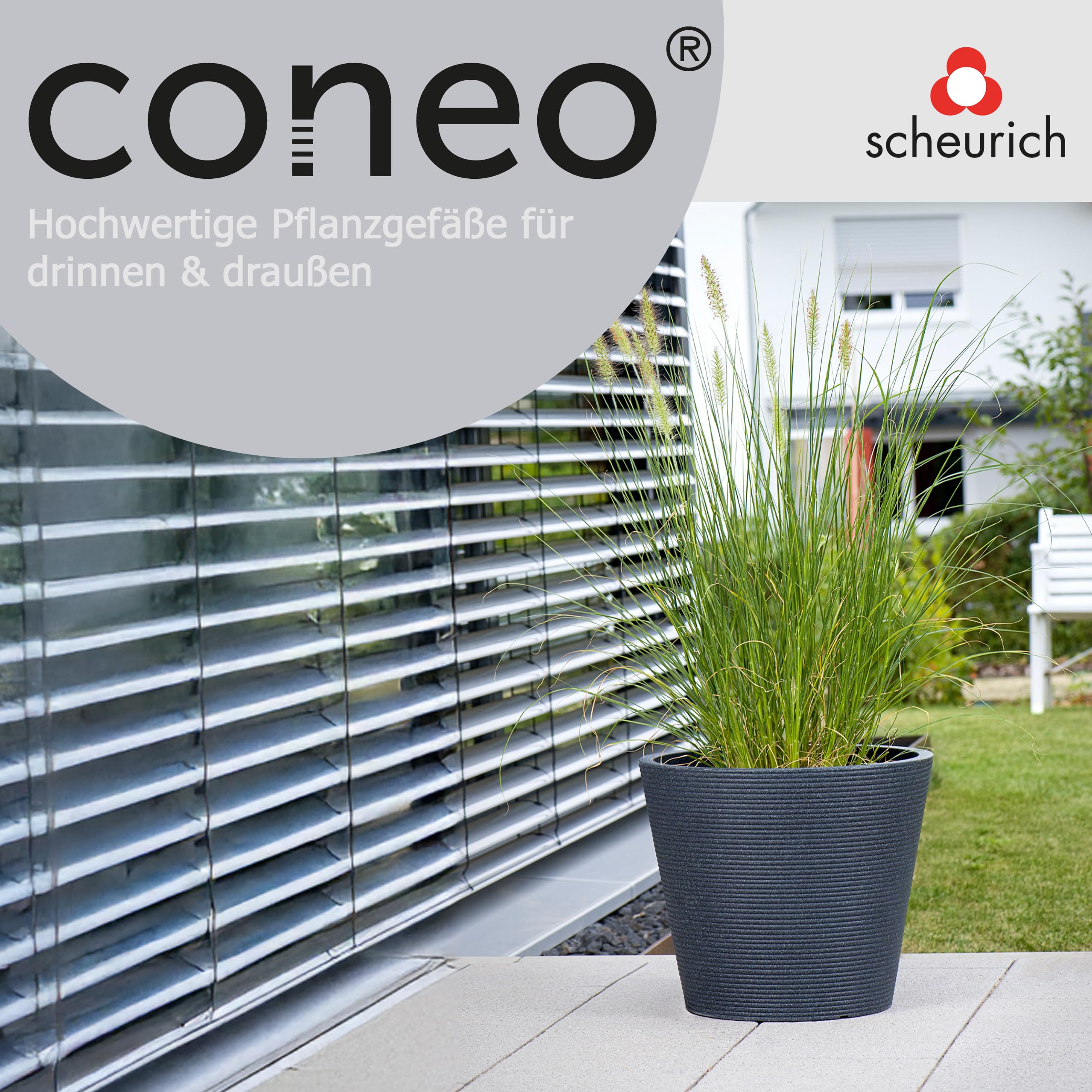 Scheurich Coneo, fioriera in plastica, granito nero, diametro 49 cm, altezza 39,4 cm, 46 l vol.
