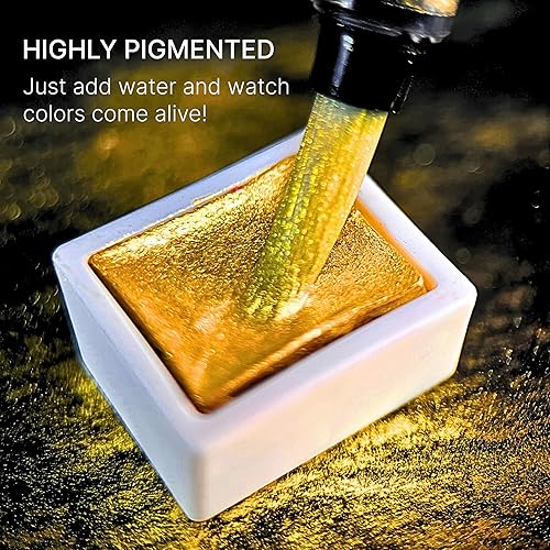 Miniatura 3 de Acuarela metálica de 24 colores en medias sartenes con pincel de agua, caja de lata altamente pigmentada para pintores, profesionales,