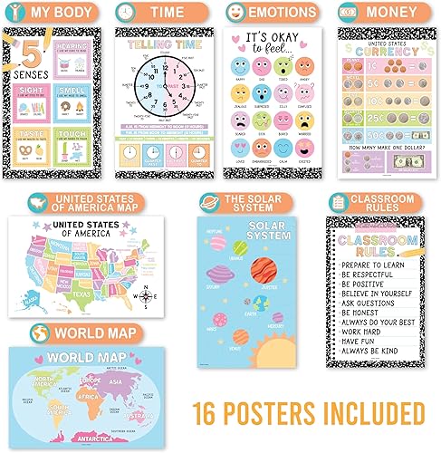 Miniatura 13 de Hadley Designs 16 pósteres educativos para decoración del aula, carteles educativos de pizarra para niños de 1 a 3 años, póster de aprendizaje