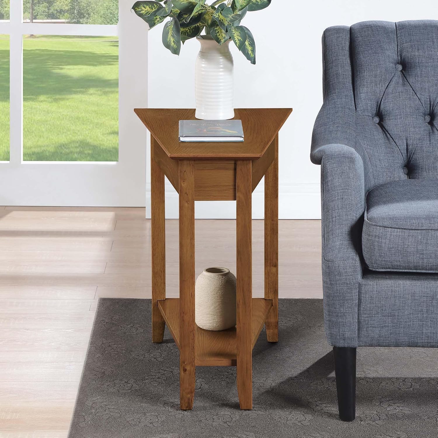 Convenience Concepts American Heritage Wedge End Table 24" - Classic Living Room Table with Storage Shelf, Side Table for Family Room, Bedside Table, Driftwood/White