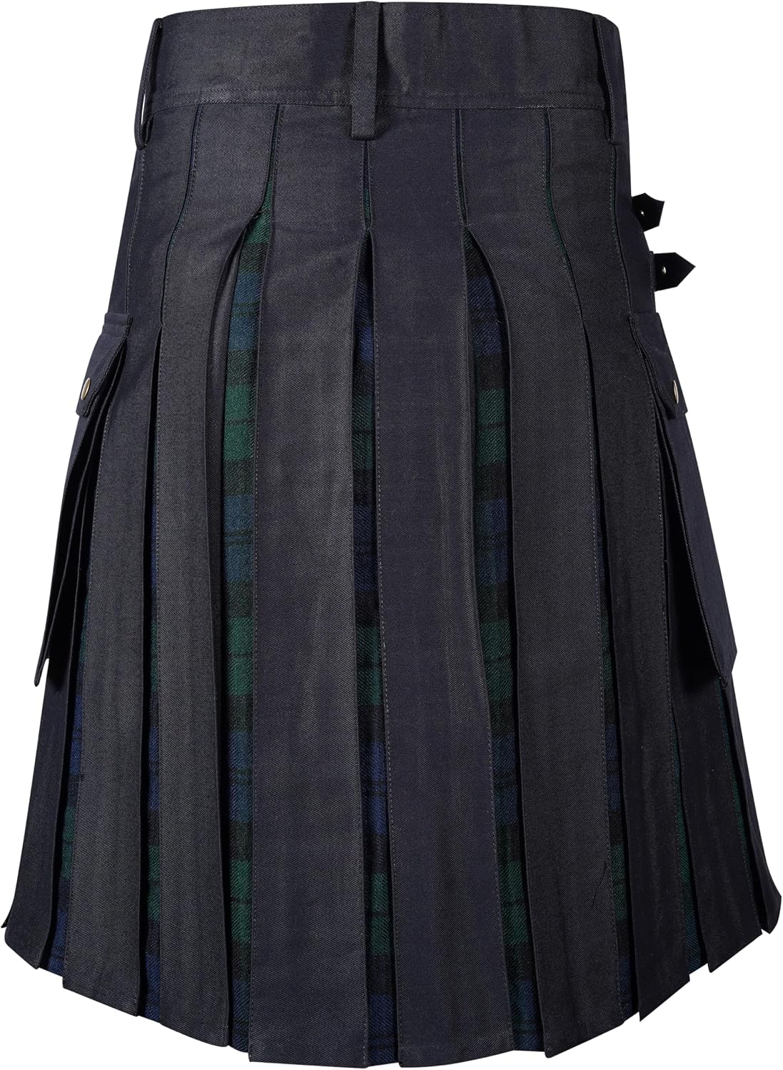 Men’s Hybrid Utility Kilt Black Watch Tartan & Cotton, Adjustable Fit, Cargo Pockets, Scottish Style