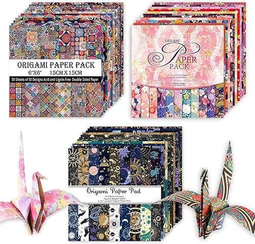 Miniatura 8 de Origami - Kit de papel de 6 x 6 pulgadas, 150 hojas, 150 colores vivos, doble cara, los mismos patrones tradicionales, cuadrados para artes,