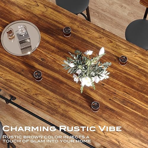 Miniatura 6 de Tribesigns Mesa de bar, mesa de pub industrial de altura de mostrador con reposapiés de metal, mesa de comedor rectangular de madera de 63 pulgadas