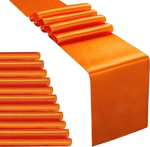 12 caminos de mesa de satén naranja de 12 x 108 pulgadas, elegante y suave, decoración de mesa de tela sedosa para decoración de boda, banquete de