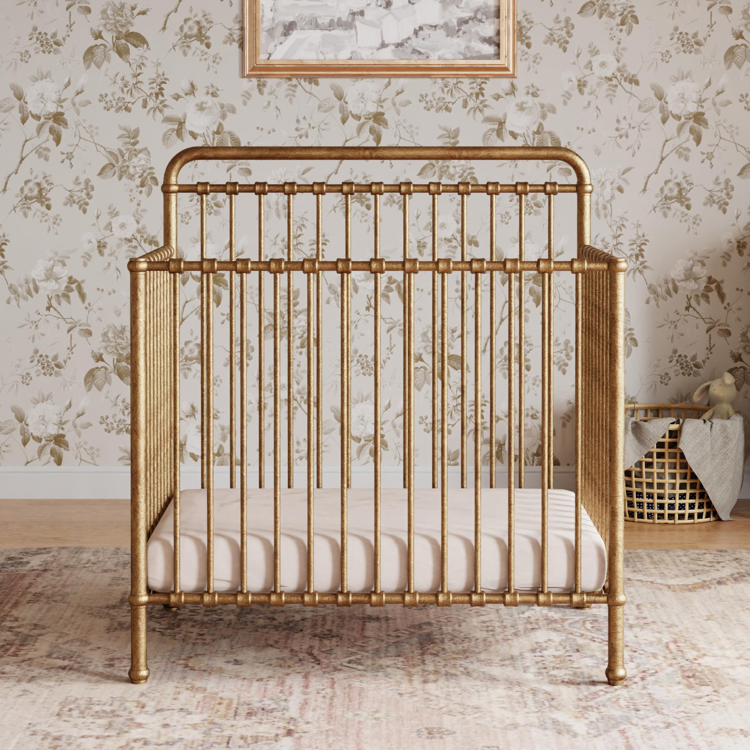 NAMESAKE Winston 4-in-1 Convertible Mini Crib w/Removable Wheels - Converts to Toddler Bed, Daybed & Twin-Size Bed - GREENGUARD Gold Certified - 4 Adjustable Heights - Durable Metal, Easy to Assemble