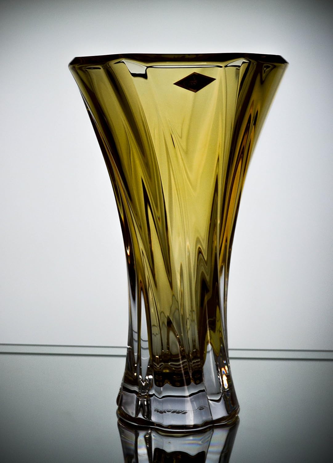 Czech Bohemian Crystal Glass Vase 12''-H Amber-Brown ''Mozart'' Vintage European Design Elegant Centerpiece Flower Vase Home Decor Birthday Wedding Housewarming Anniversary