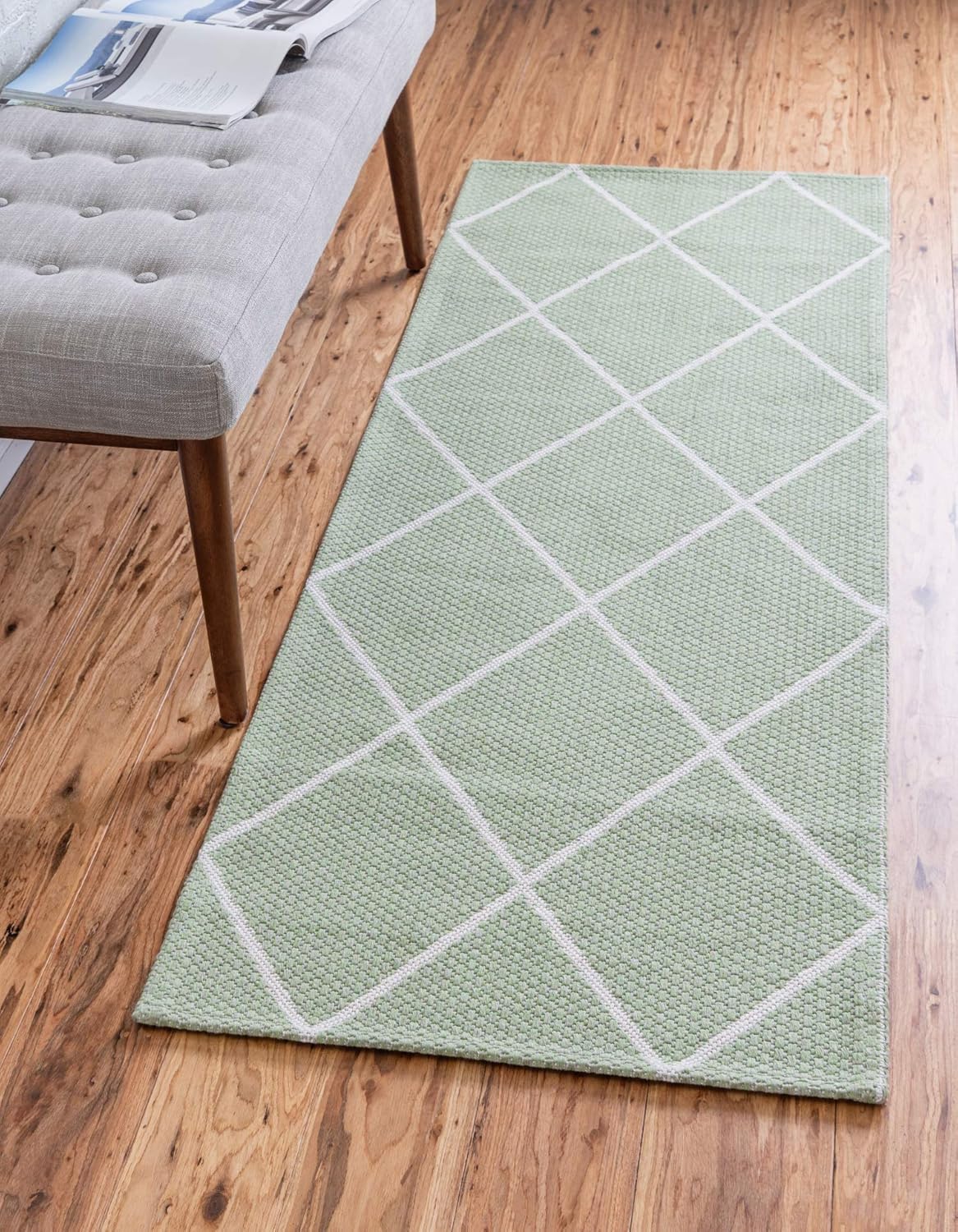 Unique Loom Decatur Collection Contemporary, Geometric, Trellis Area Rug (2' 2 x 6' 0 Runner, Green/ Ivory)