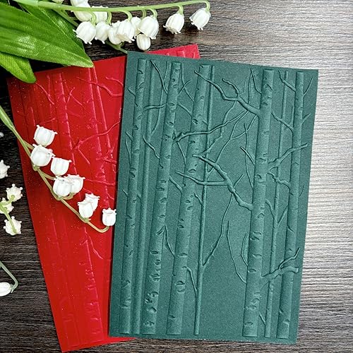 Miniatura 5 de DIYology Carpetas en relieve 3D de bosque para hacer tarjetas, fondo de abedul con textura de fondo en relieve para manualidades, manualidades,