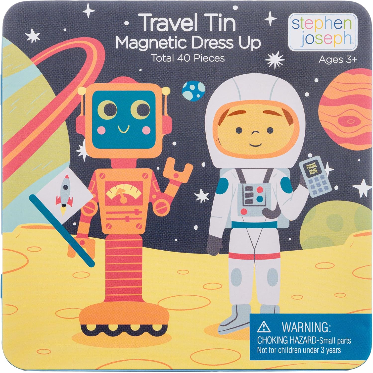 Stephen Joseph, Magnetic Dress Up Dolls 40 PC Play Set – Screen-Free Pretend Play, Ideal for Ages 3+ – Travel Game for Kids, Magnetic On The Go Activity Set, Space