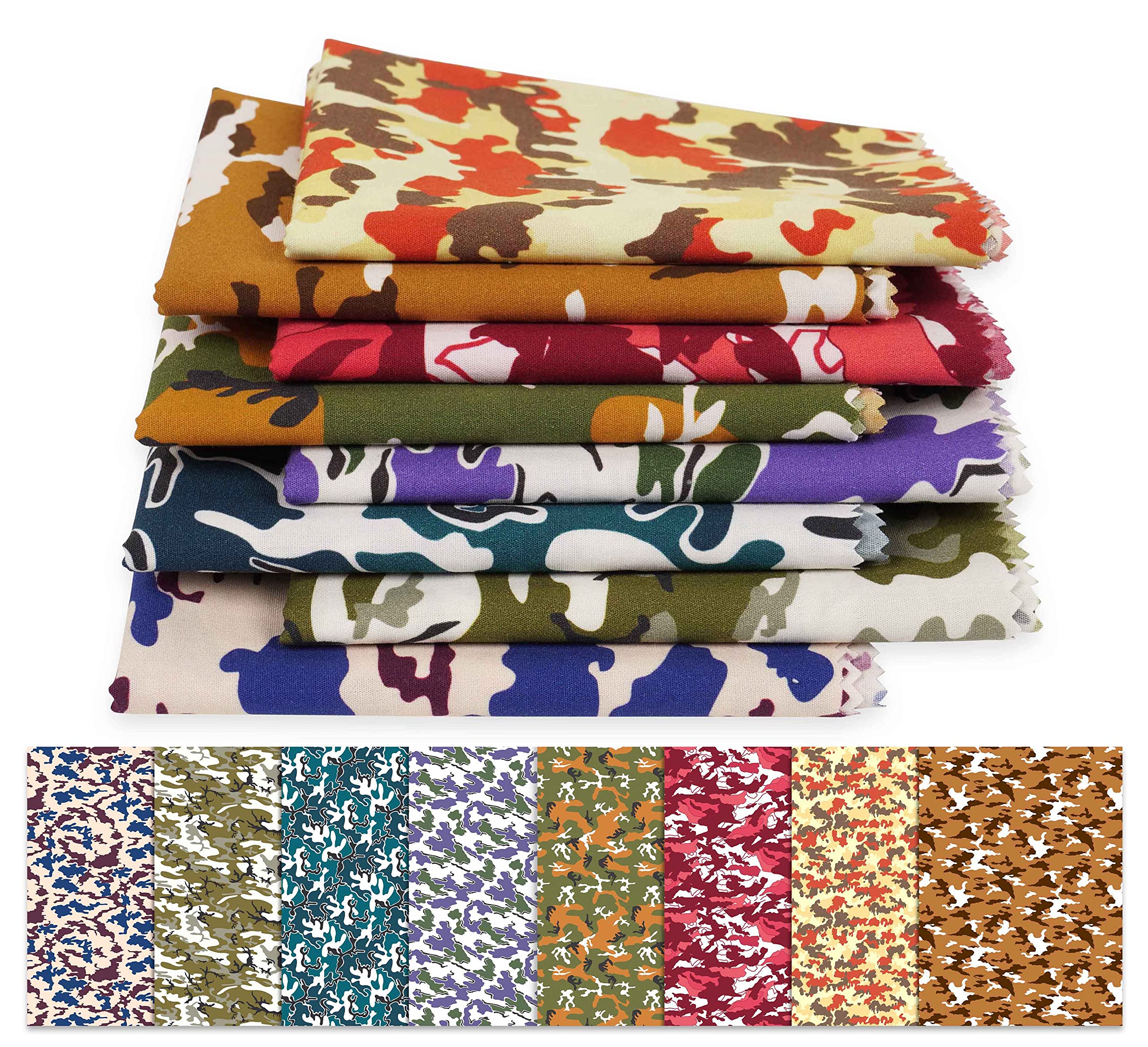 Soimoi 8 Pc Fat Quarter Bundle, Camouflage Print 18"x 22" DIY Patchwork-100% Cotton Pre-Cut Quilting Fabric Multicolor