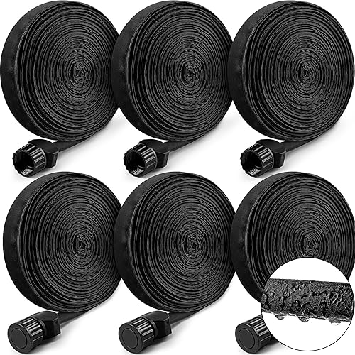 Weysat Manguera de remojo de jardín de 6 piezas, 25 pies, 12 pulgada, plana de doble capa, manguera de goteo consistente, a prueba de fugas, riego