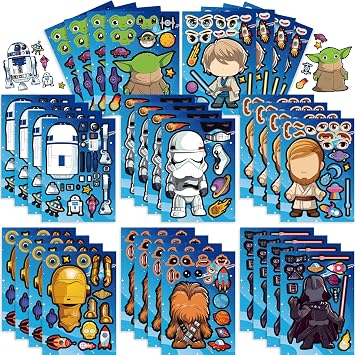 24 Pcs Starwars Make a Face Stickers, Make Your Own Characters DIY Stickers for Kids Birthday Party Favor Supplies Art Crafts