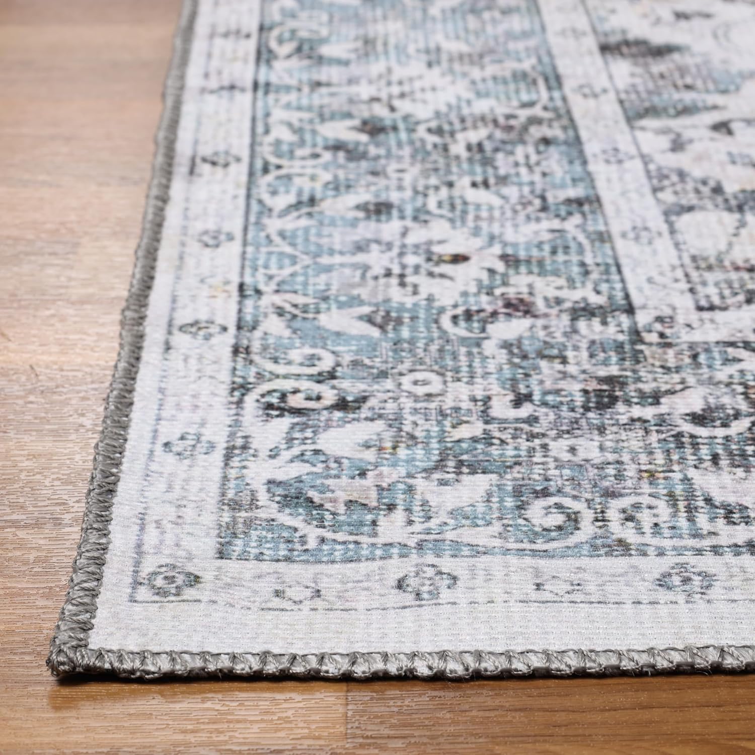 Superior Indoor Runner Rug, Cotton Backing, Kids, Pets, Entry, Living Room, Kitchen, Dorm, Bedroom, Hallway, Floor Cover, Agra Collection, Floral Scroll, 2' 6" x 7' 6", Light Grey
