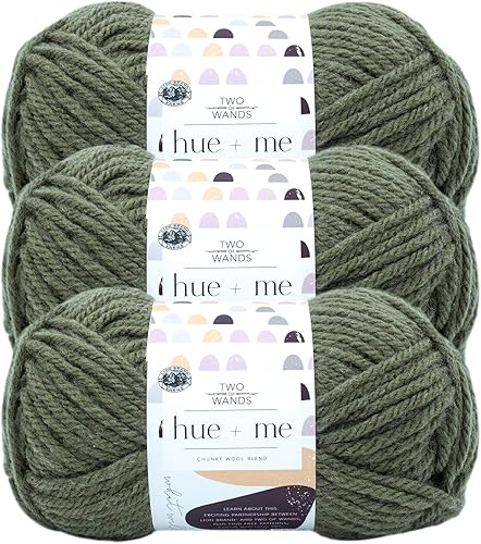 Vista 80 de Lion Brand Yarn, Hue + Me - Hilo grueso para tejer a ganchillo, tejer y manualidades, agave, paquete de 3