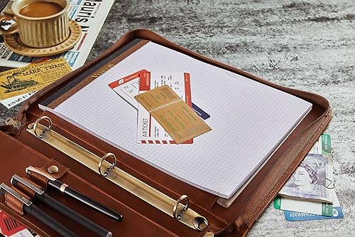 Miniatura 7 de Carpeta de cuero para portafolio, organizador profesional para zurdos y diestros, carpeta de 3 anillos personalizada con cremallera, padfolio de