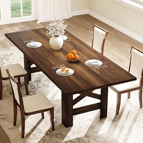 Miniatura 7 de Garvee Mesa de comedor de madera para 6 a 8 personas, mesa de cocina grande resistente, mesas de comedor rectangulares de 70.87 pulgadas de largo