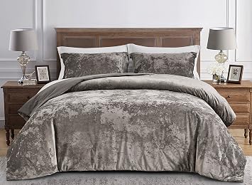 Chezmoi Collection Lux 2-Piece Pewter Gray Velvet Comforter Set Twin Size, All Season Lush Plush Velvet Bedding Set with Soft Washed Microfiber Reverse