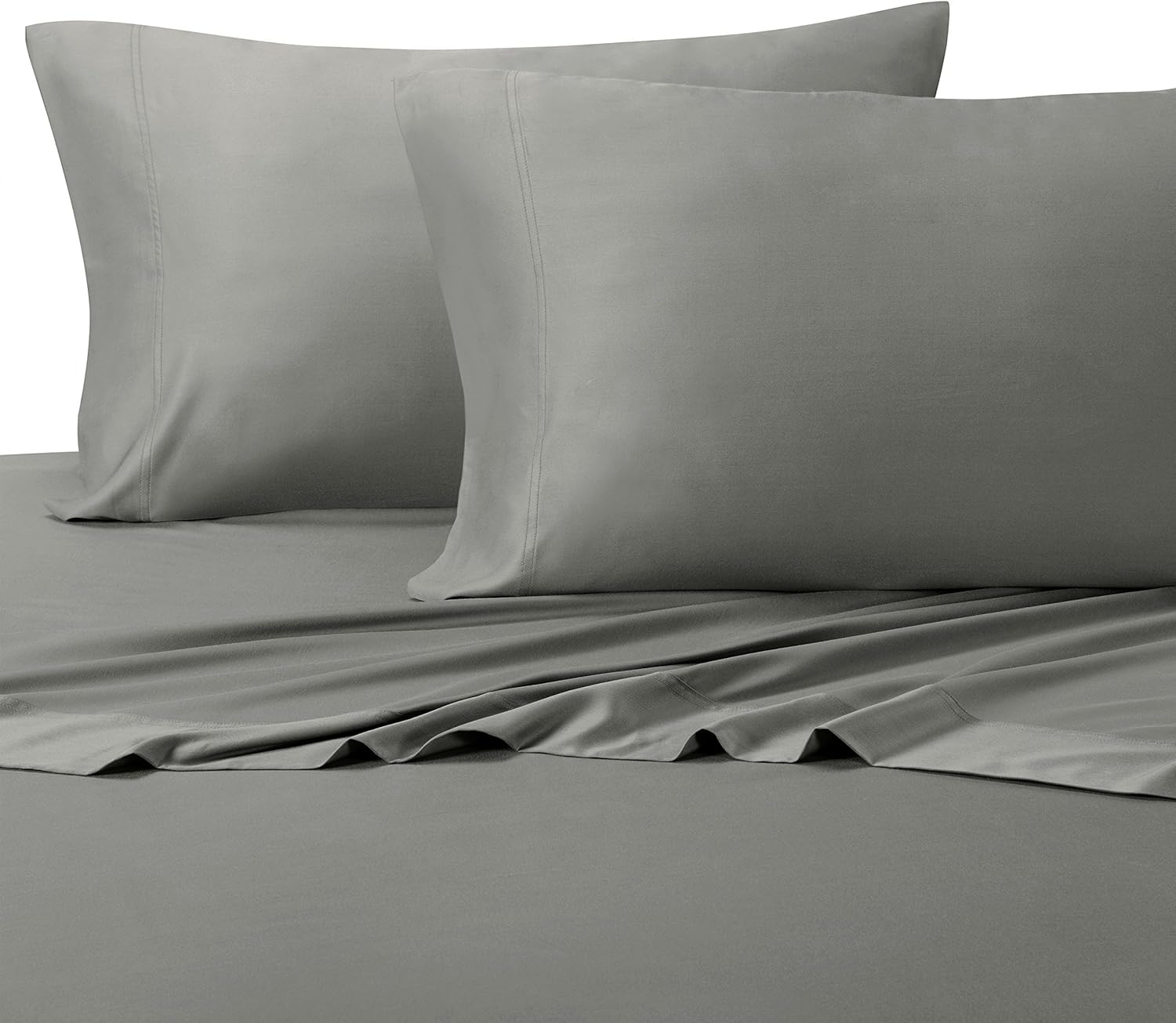 Royal Hotel Bedding Solid Gray Split-Queen: Adjustable Queen Bed Size Sheets, 5PC Bed Sheet Set, 100% Cotton, 300 Thread Count, Sateen Solid, Deep Pocket