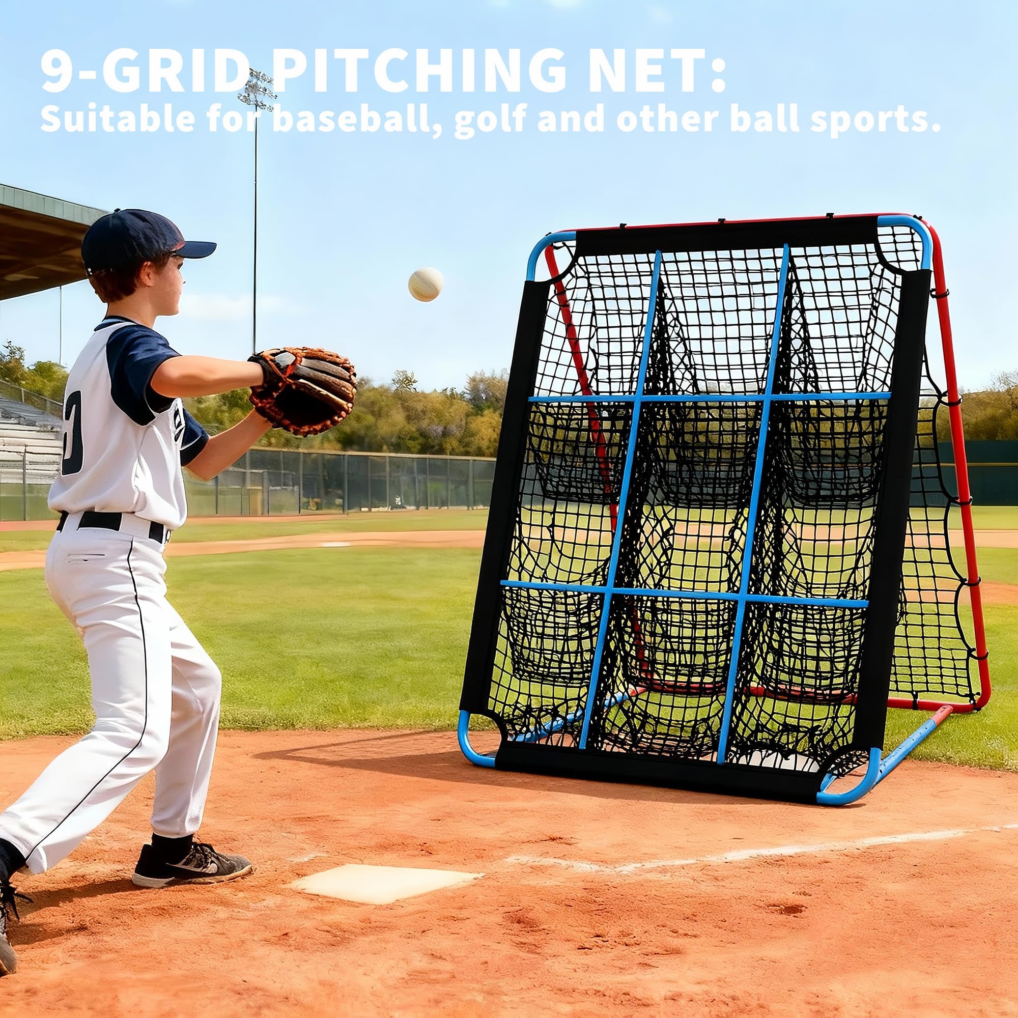 GarveeLife 2 in 1 Baseball Rebounder Netz, Sports Baseball Rebounder Mit Verstellbarer Winkel, Wurf- & Fielding-Trainingsgerät Für Softball, Fußball, Volleyball