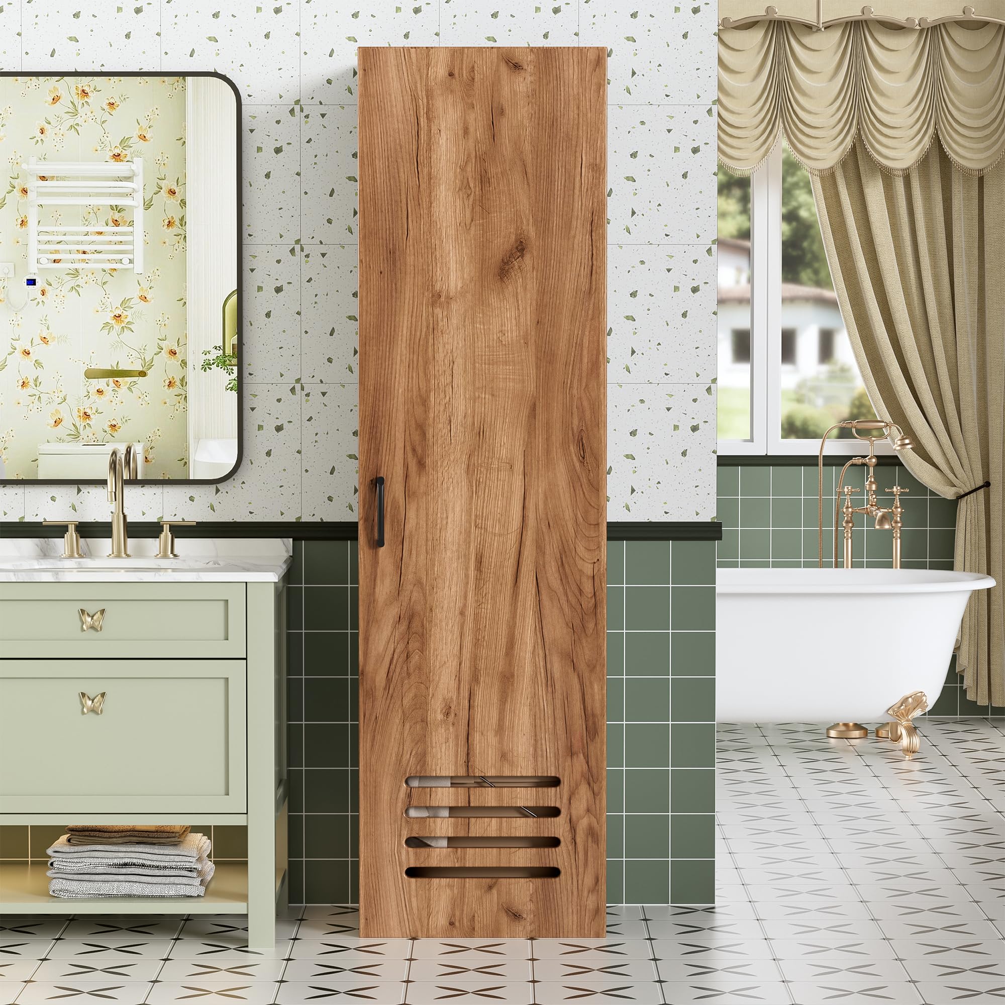 MSFE Armoire de Nettoyage Placard à Balai Meuble Rangement,Armoire Multifonction Pratique pour Aspirateur Balai,Bois Meuble de Rangement Produit d'entretien,40 cm de Large,160 * 40 * 30cm,Noir&Chêne