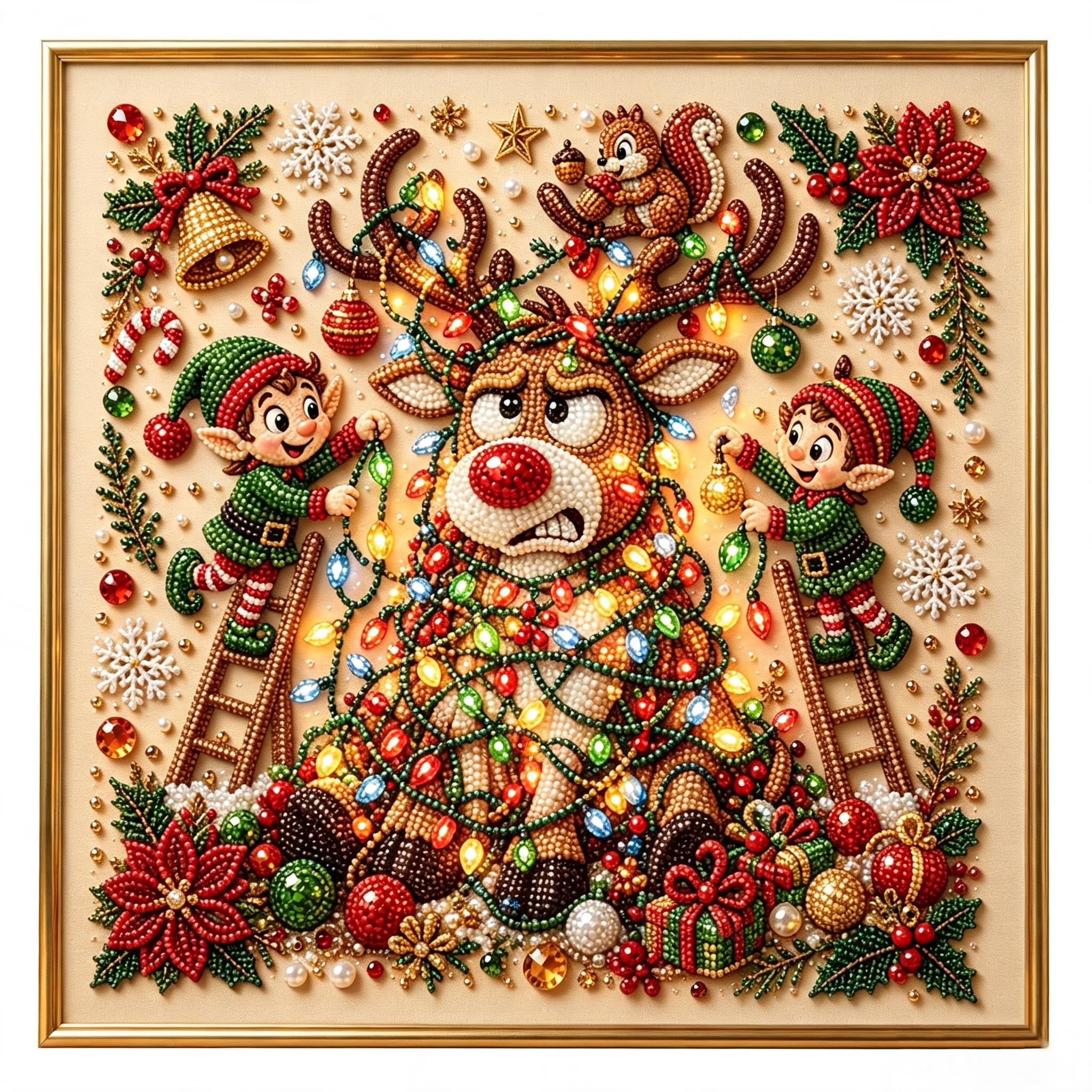 DIY Christmas Pearl Diamond Painting Art Kit with Frame,Christmas Pearl Beads Art Craft for Adults Beginner,Gemstone Diamond Dots Beads for Home Wall Decor,DIY Craft Set for Home Wall Decoration (#12) โ image 1