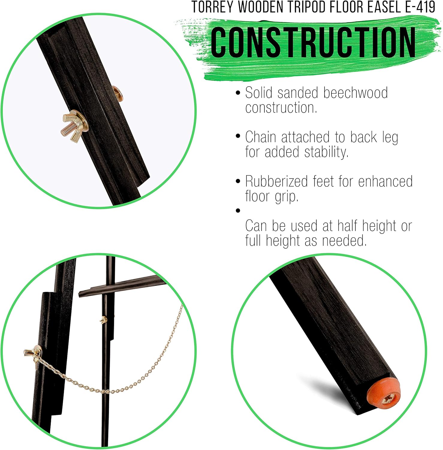 U.S. Art Supply 64" Black Wooden Easel Stand - Adjustable A-Frame Tripod for Painting, Drawing, Photos & Signs - Lightweight Easels, Wood Easel Stand for Sign Wedding Display 40" Canvas Capacity