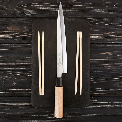 Miniatura 9 de Lucky Cocinar Sashimi Sushi con muy afilada, 10 inch Bladeacero inoxidable de alto carbonotradicionales Mango de maderaAmazing para cortar Sushi y
