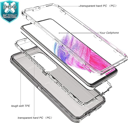 Miniatura 6 de YmhxcY Funda para Galaxy A53 5G  3 capas de protección duradera contra caídas con armadura de choque, goma sólida, prueba transparente de 16 pies