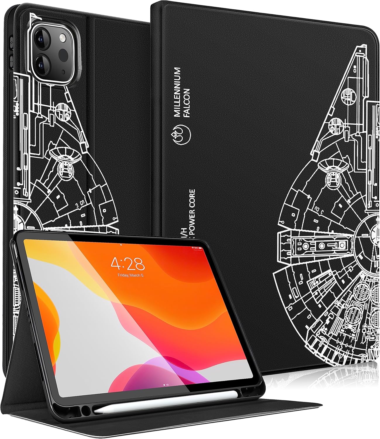 for iPad Air 13 Inch M2/M3, Pro 12.9 Case - Cute Women Girls Boy Men TeensBlack Pencil Holder Folio Cover for Apple Air 13" 2024/2025, Pro 6th/5th/4th/3rd Generation Case