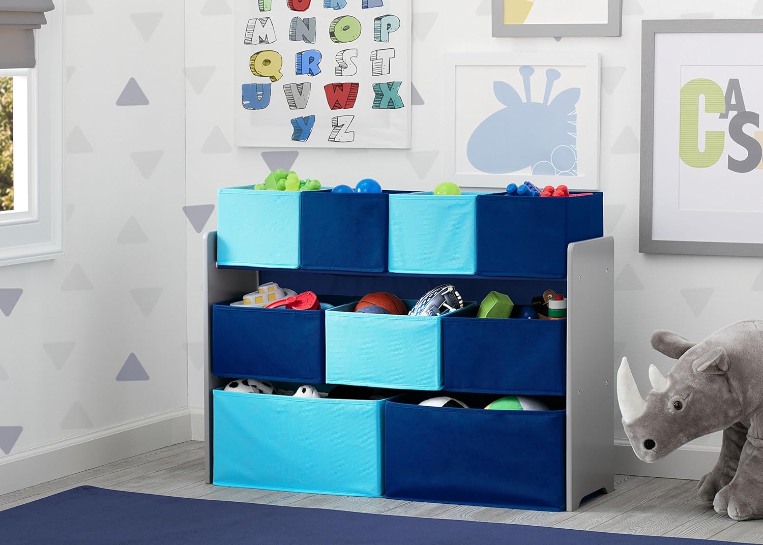 Delta Children 4-Tier Fabric Book Rack Shelf and 9-Bin Toy Organizer Storage Bundle