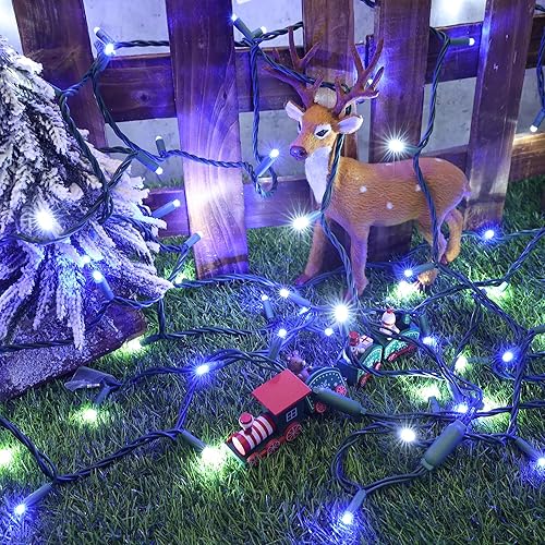 Miniatura 5 de Brizled Luces de Navidad azules y blancas, 33 pies, 100 luces LED de 0.197 in de gran angular, mini tira de luces conectables, luz de árbol de