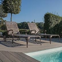 Cast Aluminum Outdoor Chaise Lounge Chair with Wheels, Patio Chaise Lounge with 3-Position Adjustable Backrest, Tanning Chair Reclining Chair for Poolside, Bronze Set of 2