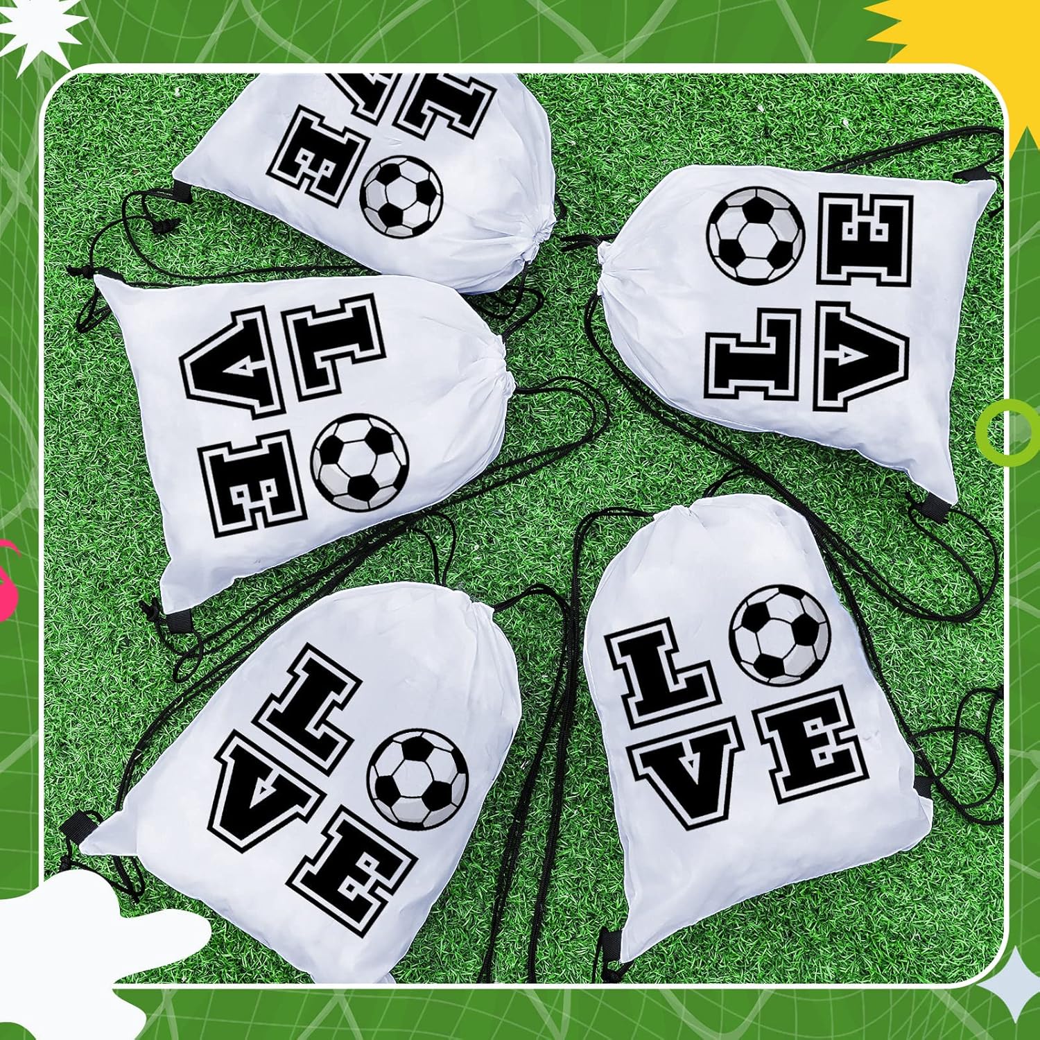 LEIFIDE 24 Pcs 13x17 inch Soccer Gift Bags Ball Drawstring Bag Soccer Party Favors Goodie Packets Birthday Party Supplies Backpack Sack for Gym Sport