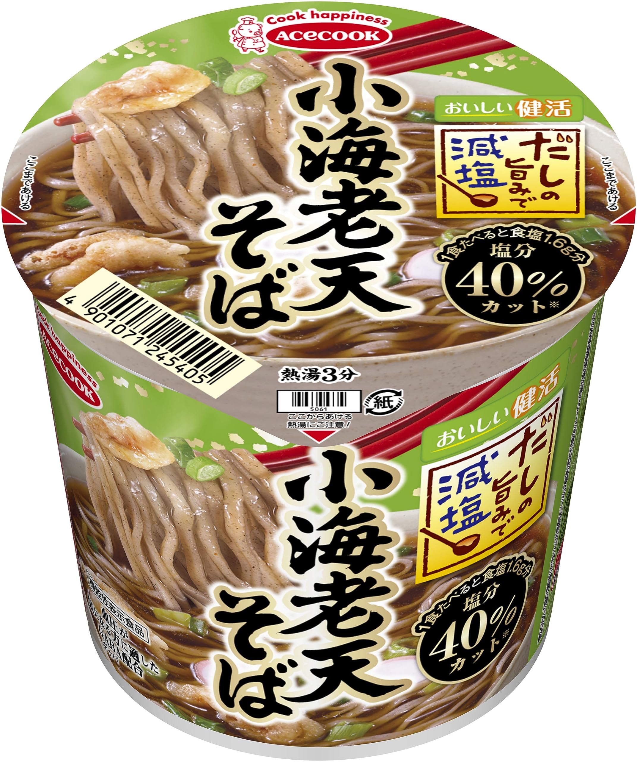エースコック だしの旨みで減塩 小海老天そば 42g×12個