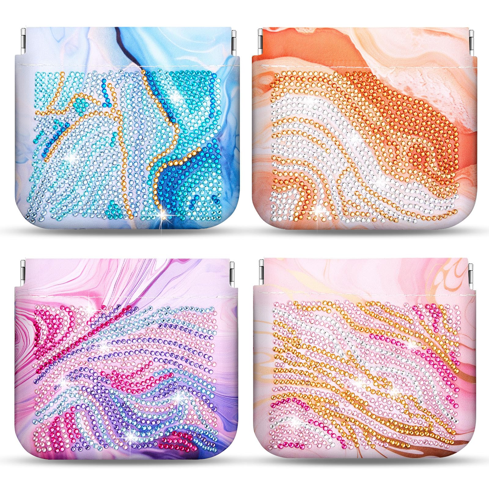 Hsei 4 Pcs Diamond Painting Coin Purse Pouch Leather DIY Rhinestone Paint Handmade Clutch Change Holder Change Purse Diamond Painting Bags for Adults