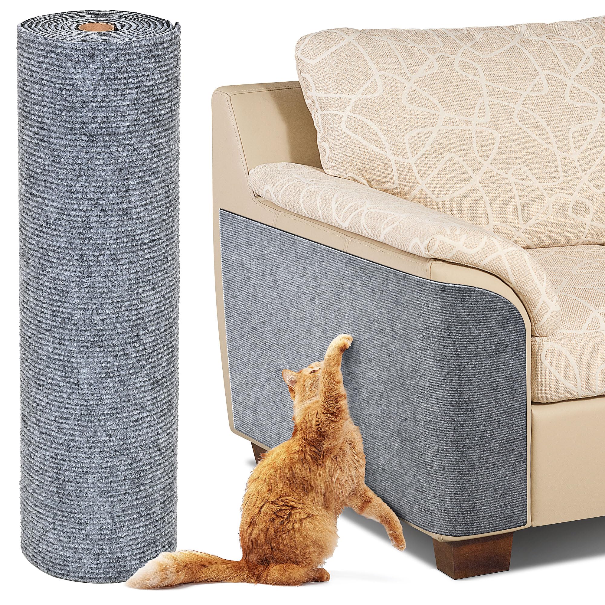 Cat Scratch Furniture Protector, Trimmable Self-Adhesive Cat Scratching Mat Protecting Couch, Door and Cat Tree Shelves from Claws(Grey, 78.7 x 15.8)