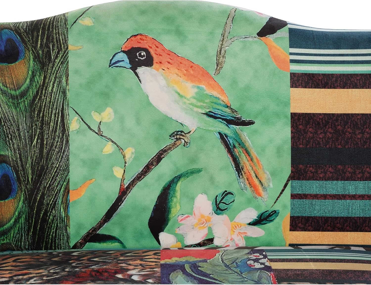 Benzara Vesta Bird Collage Print Settee, Multicolor