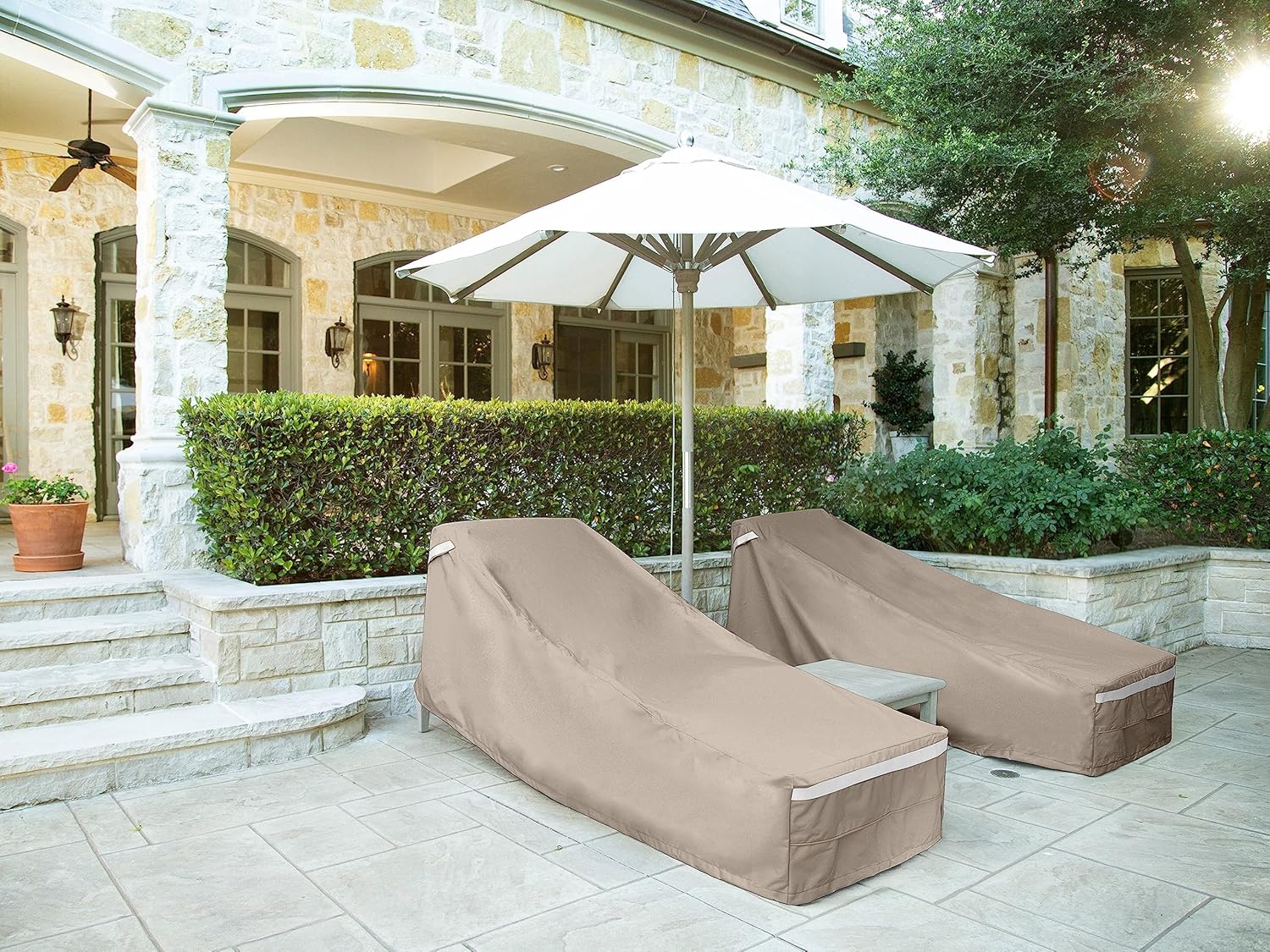 Covermates Prestige Double Chaise Lounge Cover – Premium 900D Weather-Resistant Polyester Outdoor Furniture Cover with Mesh Vents, Drawcord Hem, Buckle Straps, UV Protection, 63W x 82D x 38H, Clay