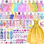 85 Pcs Doll Clothes and Accessories Kit, Include Princess Gowns, Fashion Skirts, Evening Dresseses, Tops, Pants, Bikini Swimsuits, Shoes, Crowns, Necklaces, Glasses in Gift Box for 11-12 Dolls