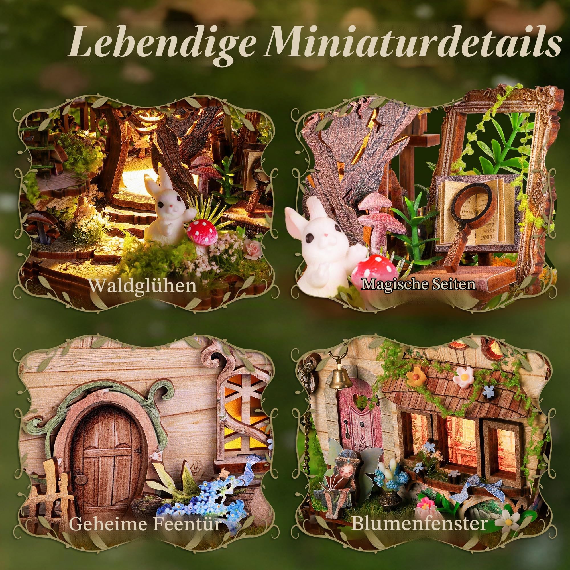 FUNPOLA 3D Holzpuzzle Rowan’s Treehouse mit LED-Licht – DIY Miniatur Baumhaus im Märchenstil, kreatives Holzmodell als Deko Geschenk für Erwachsene und Jugendliche (14+)