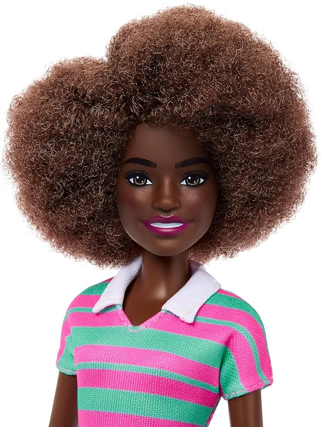 Muñeca Barbie Fashionistas con cabello rizado negro y accesorios miniatura 3
